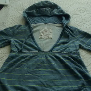 Casual pinstriped 3/4sleeve hoodie- Hollister M